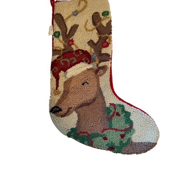 Peking Handicraft Christmas Stocking Hooked Reindeer Wool Holiday Decor  NWT - Picture 2 of 5